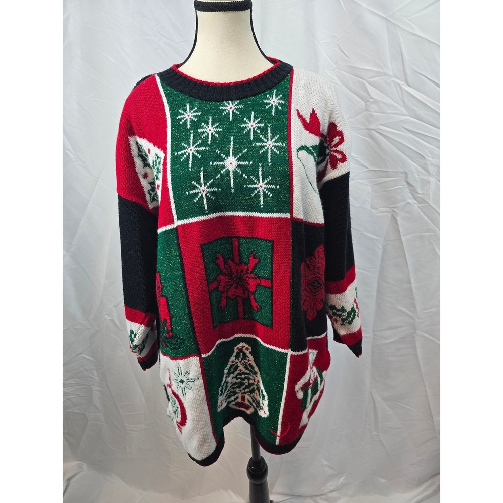 Cabin Creek Ugly Christmas Sweater‎ 1X Extra Grande Snowflake Gift Tree Pattern